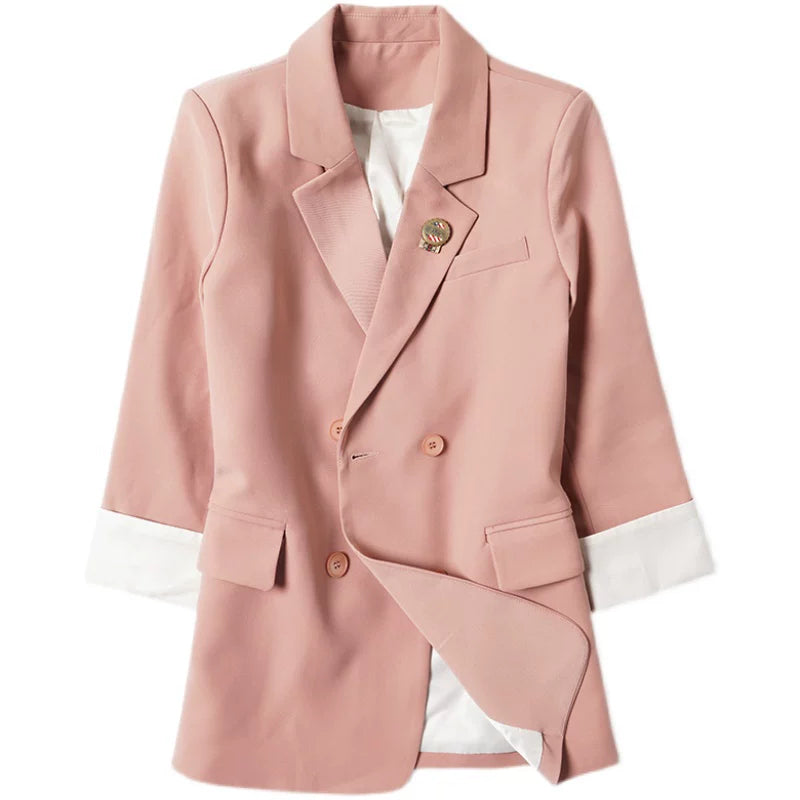 Women's Double-Breasted Oversized Blazer Office Workwear Jacket Interview Suit Set