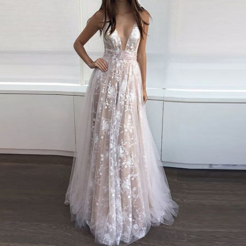 Women's Summer Lace Open-Back Maxi Breathable Mesh Evening Dress Formal Midi Dress for Black Tie Wedding Guest Cocktail Party Prom Spring Summer