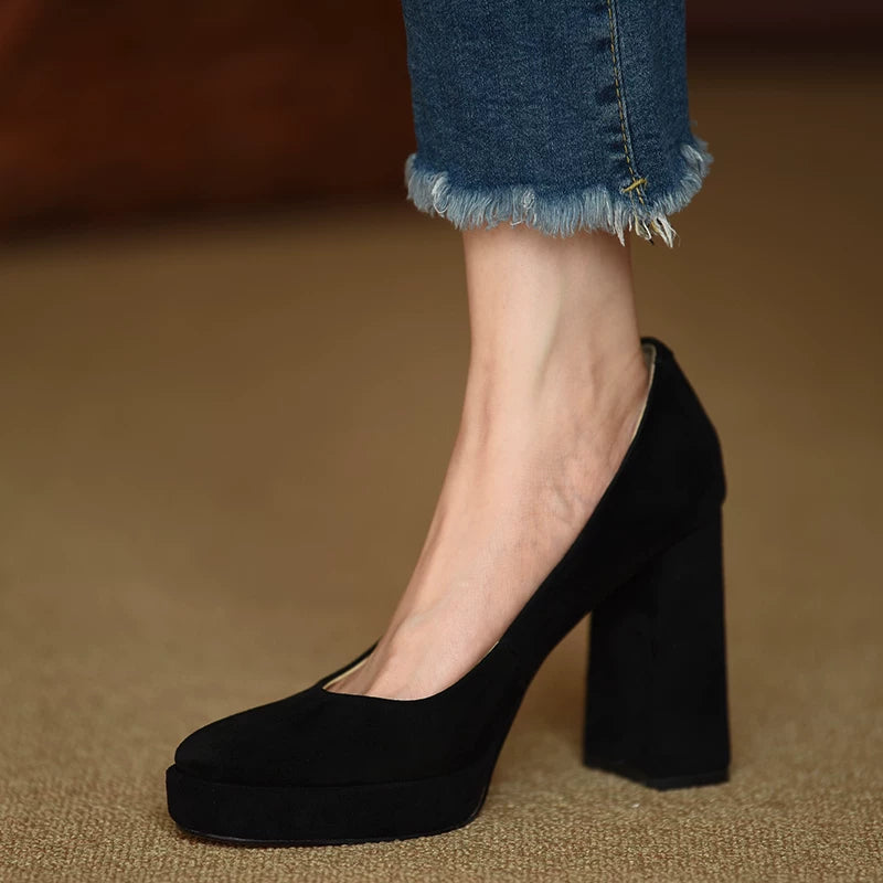 Women's Summer Chunky Sole Platform Block Heel High Heel Retro Pumps Closed-Toe Dress Heels Wedding Guest Cocktail Party
