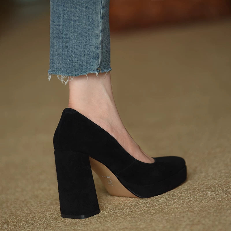 Women's Summer Chunky Sole Platform Block Heel High Heel Retro Pumps Closed-Toe Dress Heels Wedding Guest Cocktail Party