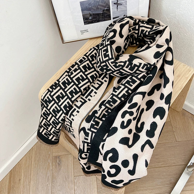 Women's Fall Winter Longline Leopard Knit Shawl for Office and Travel Evening Gift Holiday Gift
