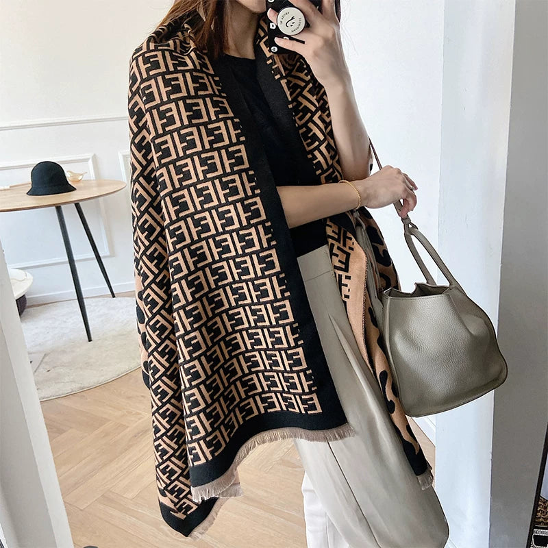 Women's Fall Winter Longline Leopard Knit Shawl for Office and Travel Evening Gift Holiday Gift