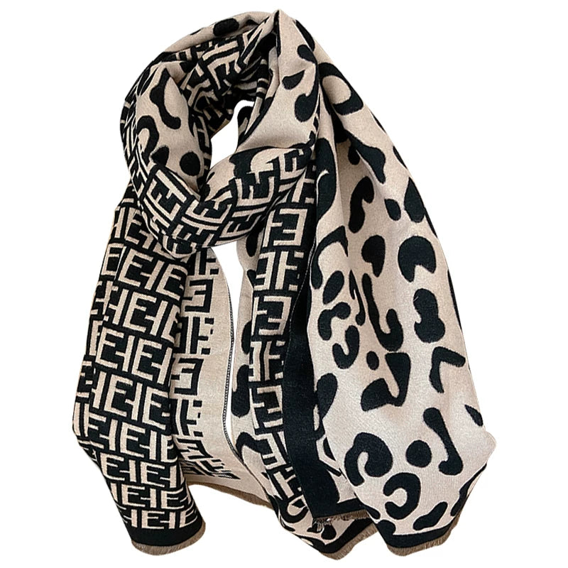 Women's Fall Winter Longline Leopard Knit Shawl for Office and Travel Evening Gift Holiday Gift