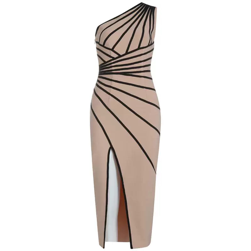Women's Slit Color-block Evening Dress Formal Midi Dress Party Dress Formal Party Wedding Guest Dress
