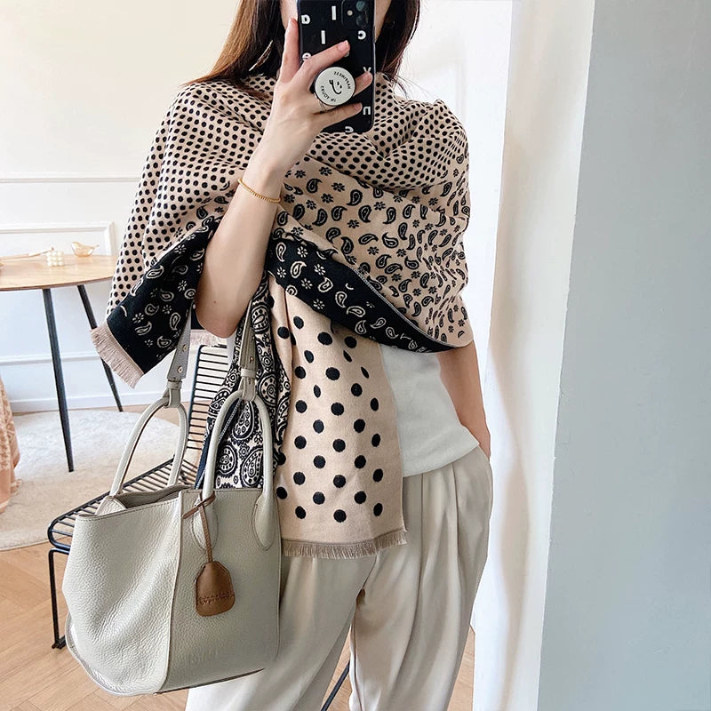 Women's Fall Winter Fleece-Lined Knit Shawl for Office and Travel Evening Gift Everyday Wear Holiday Gift