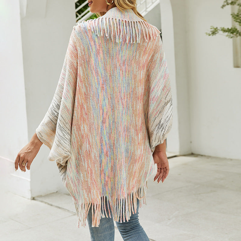 Women's Tassel Fall Winter Fuzzy Knit Shawl Gift Office Travel Evening Wrap Outfits