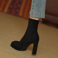 Women's Frosted Fall Winter Platform Suede Fleece-Lined Block Heel High Heel Slim Ankle Boots for Office and Weekend Streetwear Everyday Wear