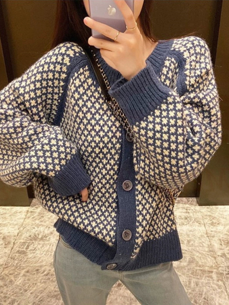 Women's Fall Winter Tweed-Style Retro Knit Cardigan Open-Front Sweater for Office Outfits Work and Weekend Spring Everyday Date Night