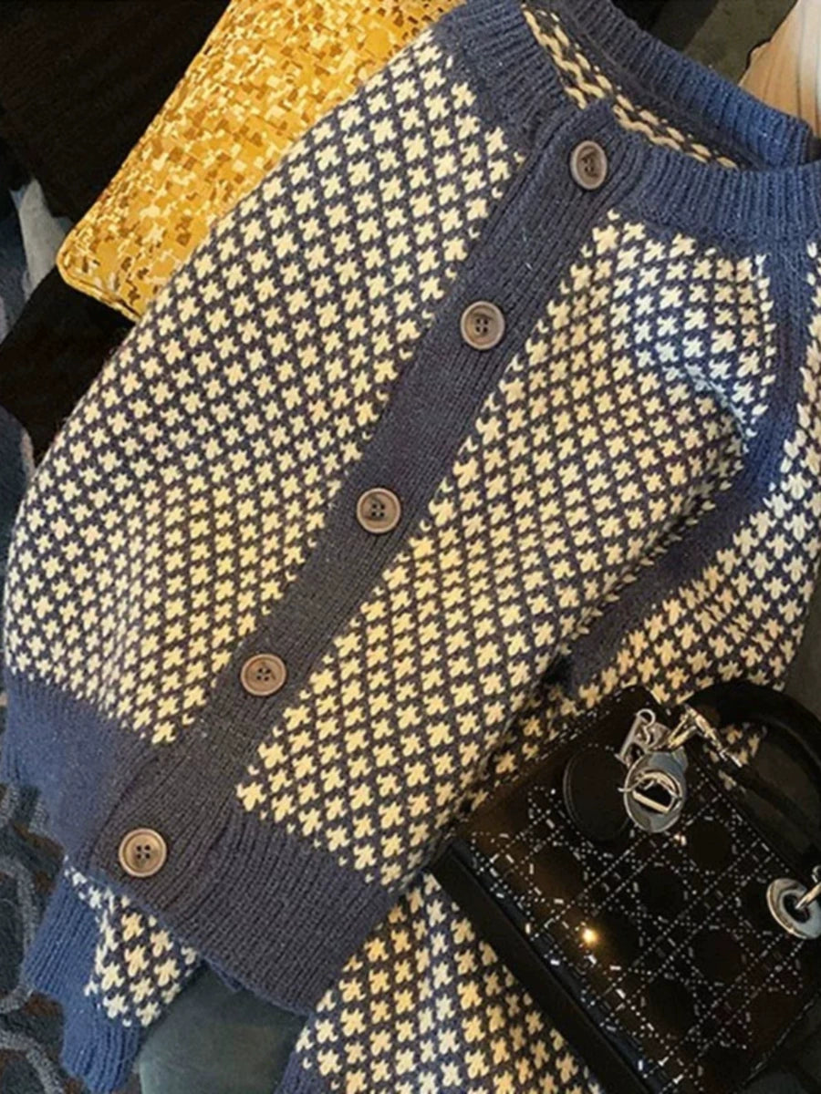 Women's Fall Winter Tweed-Style Retro Knit Cardigan Open-Front Sweater for Office Outfits Work and Weekend Spring Everyday Date Night