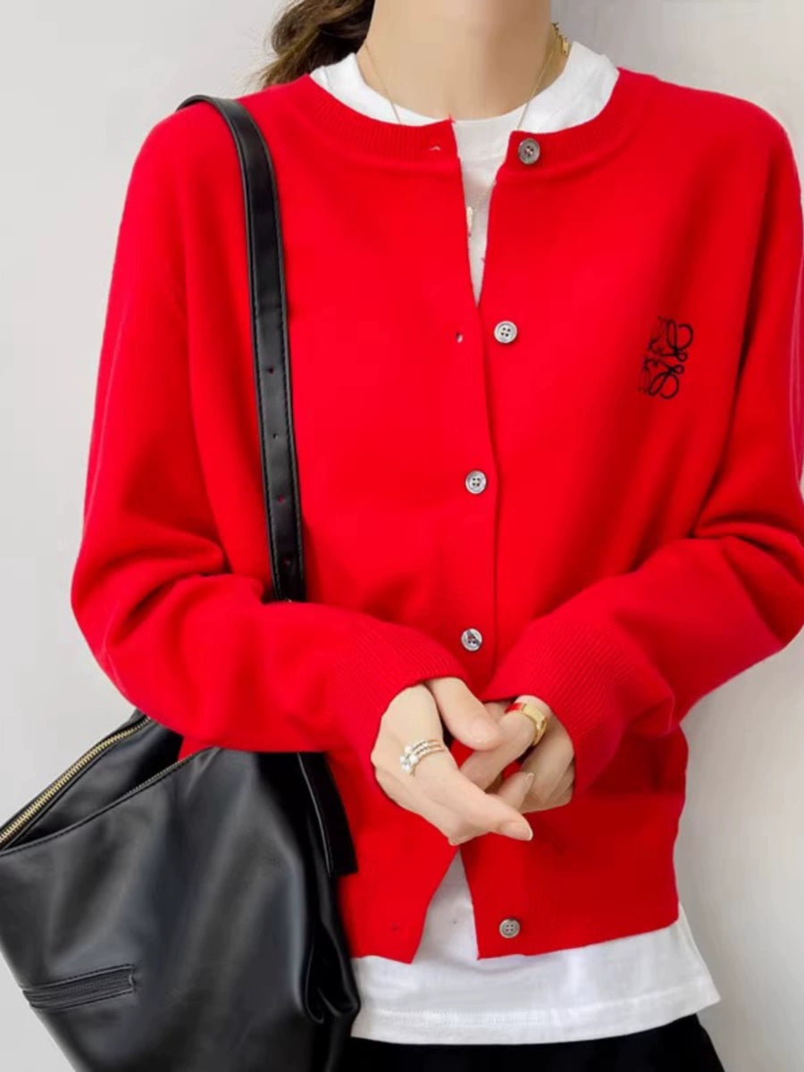 Women's Fall Winter Grey Embroidered Oversized Knit Cardigan Open-Front Sweater for Office Outfits Work and Weekend Spring Everyday Date Night