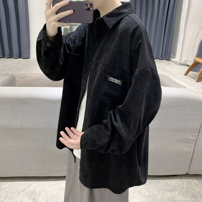 Men's Corduroy Oversized Long Sleeve Shirt for Office Outfits Business Casual Streetwear Weekend Everyday