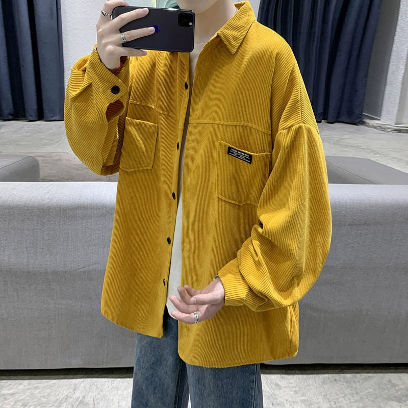 Men's Corduroy Oversized Long Sleeve Shirt for Office Outfits Business Casual Streetwear Weekend Everyday