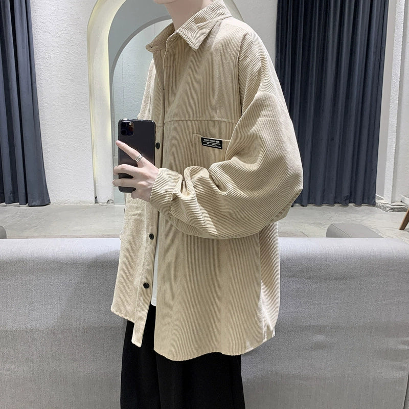Men's Corduroy Oversized Long Sleeve Shirt for Office Outfits Business Casual Streetwear Weekend Everyday