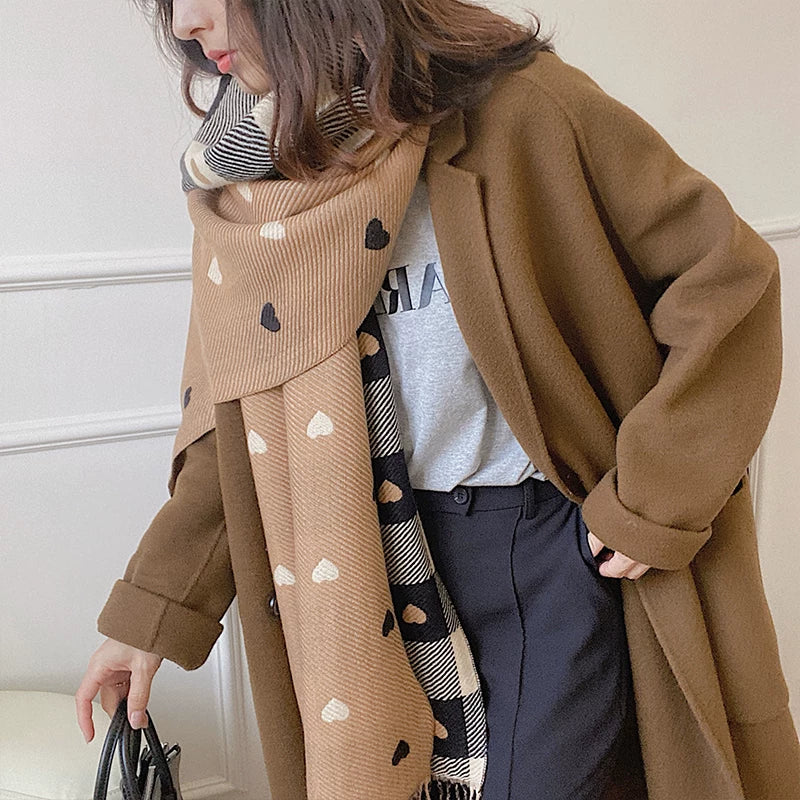 Women's Tassel Fall Winter Plaid Thickened Fleece-Lined Knit Shawl for Office and Travel Evening Gift Holiday Gift