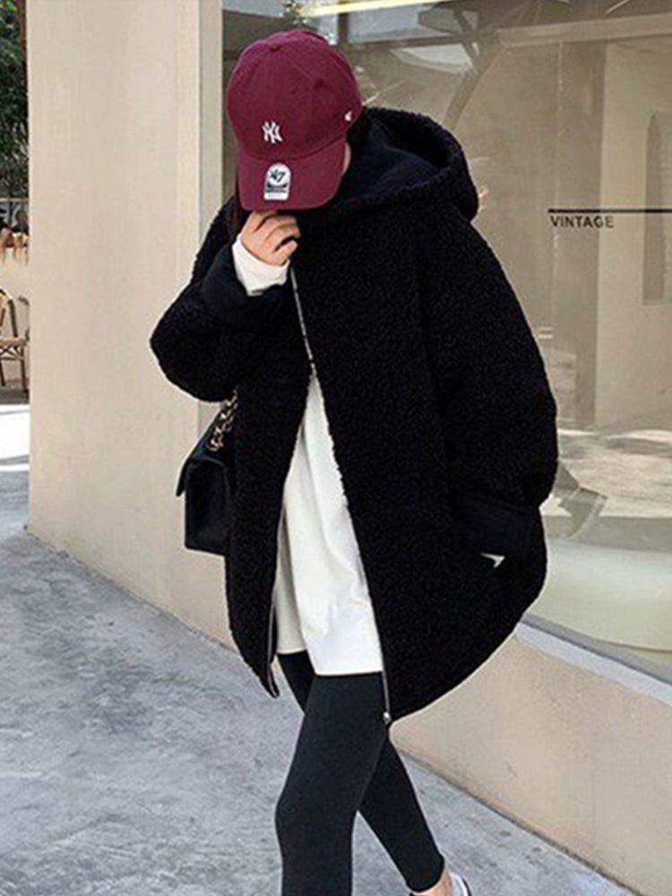 Women's Fall Winter Thickened Hooded Fleece-lined Plus Size Slim-fit Casual Cardigan for Office Outfits Everyday Work Slimming Date Night Holiday Party