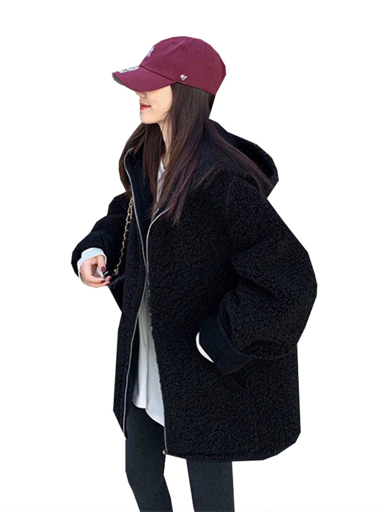 Women's Fall Winter Thickened Hooded Fleece-lined Plus Size Slim-fit Casual Cardigan for Office Outfits Everyday Work Slimming Date Night Holiday Party