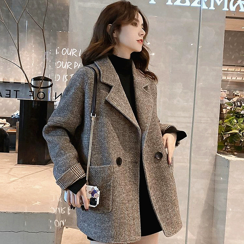 Women's Fall Winter Thickened Fleece-Lined Oversized British-Style Korean-Style Coat for Cold Weather Travel Office Spring Holiday