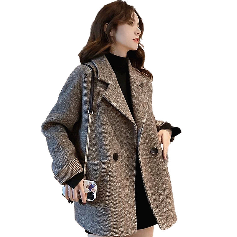 Women's Fall Winter Thickened Fleece-Lined Oversized British-Style Korean-Style Coat for Cold Weather Travel Office Spring Holiday