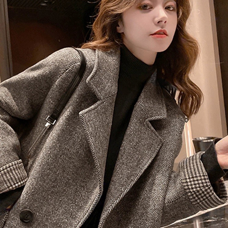 Women's Fall Winter Thickened Fleece-Lined Oversized British-Style Korean-Style Coat for Cold Weather Travel Office Spring Holiday