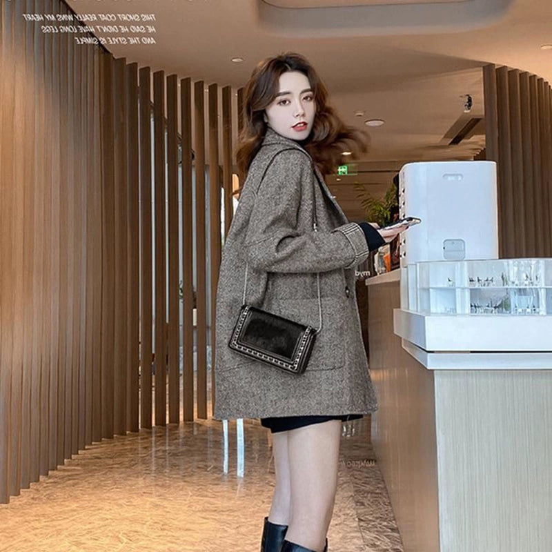 Women's Fall Winter Thickened Fleece-Lined Oversized British-Style Korean-Style Coat for Cold Weather Travel Office Spring Holiday
