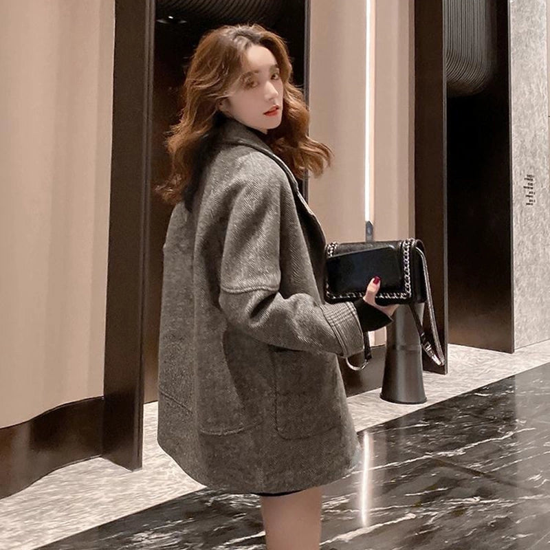 Women's Fall Winter Thickened Fleece-Lined Oversized British-Style Korean-Style Coat for Cold Weather Travel Office Spring Holiday