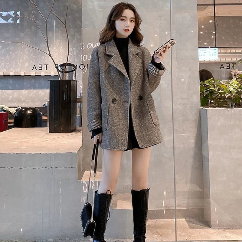 Women's Fall Winter Thickened Fleece-Lined Oversized British-Style Korean-Style Coat for Cold Weather Travel Office Spring Holiday