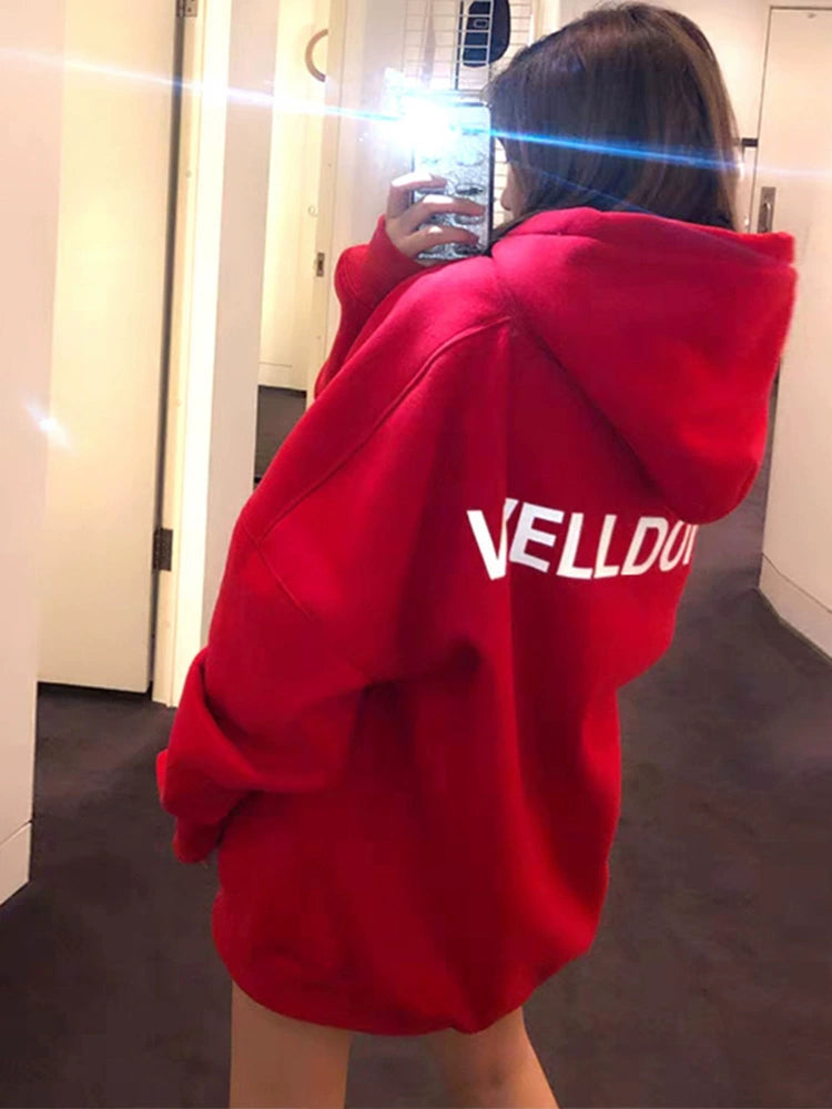 Women's Fall Winter Longline Thickened Fleece-Lined Plus Size Oversized Midi Hoodie Sweatshirt for Casual Streetwear Travel and Weekend