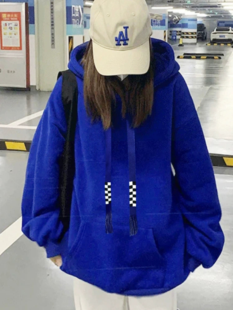 Women's Fall Winter Thickened Fleece-Lined Plus Size Oversized Hoodie Sweatshirt for Casual Streetwear Travel and Weekend Everyday