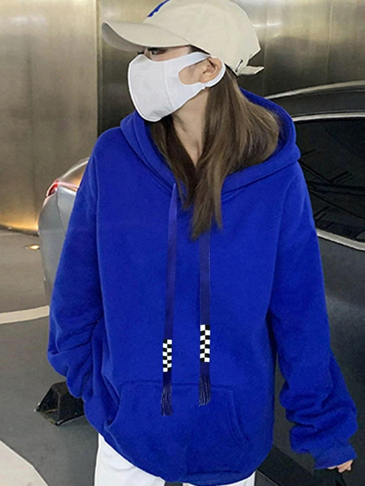 Women's Fall Winter Thickened Fleece-Lined Plus Size Oversized Hoodie Sweatshirt for Casual Streetwear Travel and Weekend Everyday