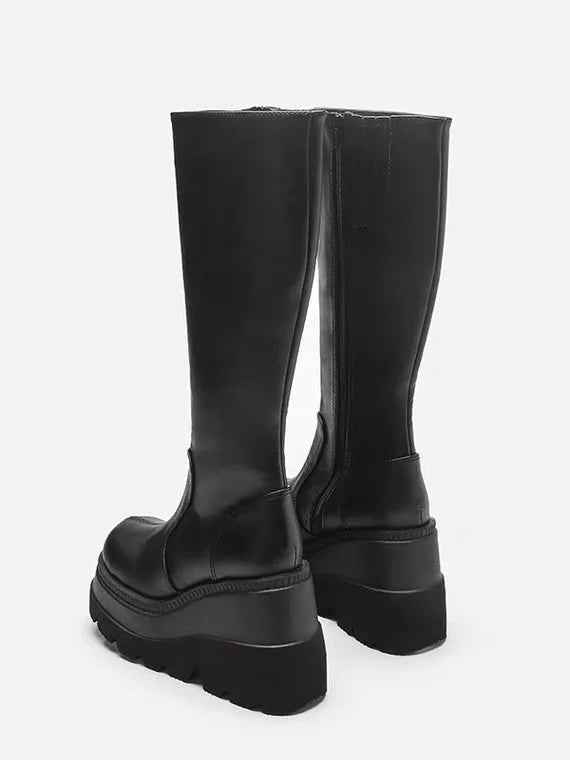 Women's Chunky Sole High Heel Slim-fit Tall Riding Boots for Fall Outfits Streetwear Winter Slimming Office and Weekend Everyday Wear