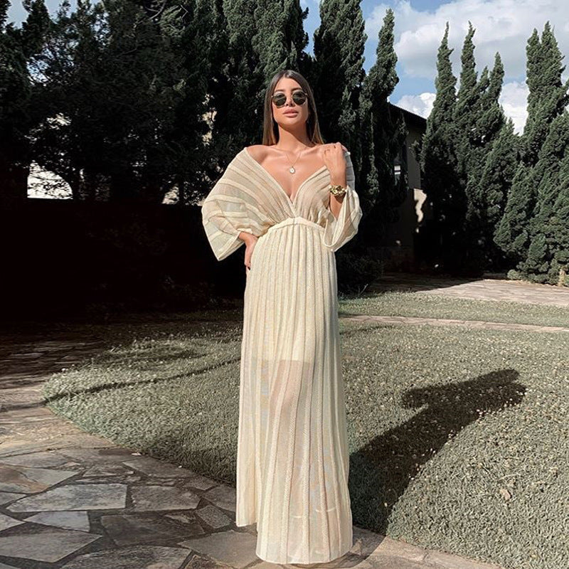Women's V-neck Summer White Slim-fit Cutout Knit Shawl for Office and Travel Evening Gift Slimming Holiday Gift