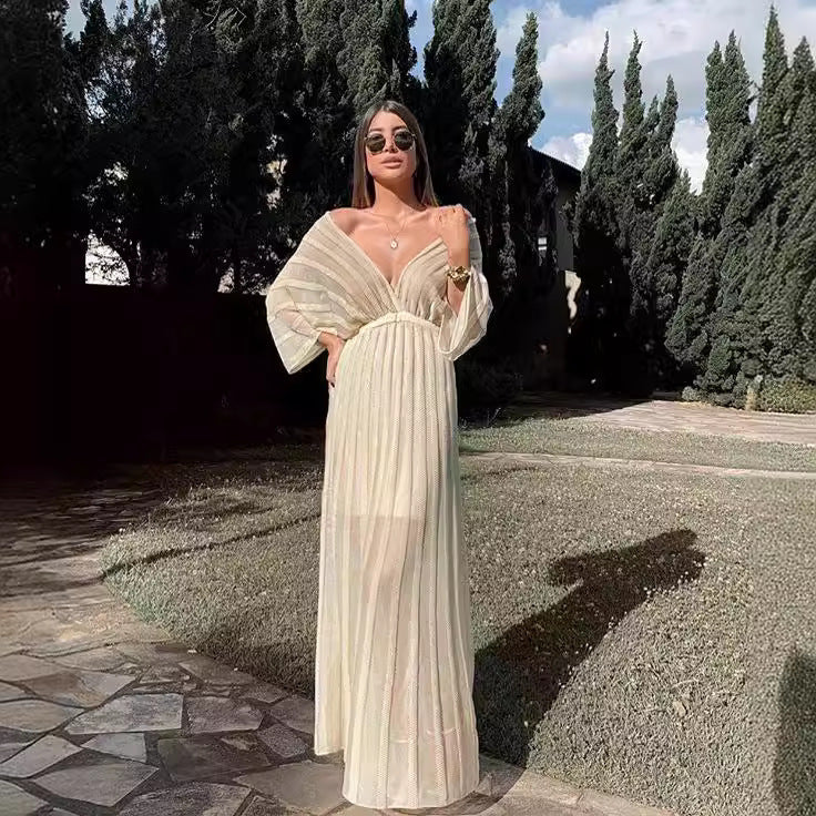 Women's V-neck Summer White Slim-fit Cutout Knit Shawl for Office and Travel Evening Gift Slimming Holiday Gift
