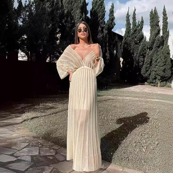 Women's V-neck Summer White Slim-fit Cutout Knit Shawl for Office and Travel Evening Gift Slimming Holiday Gift