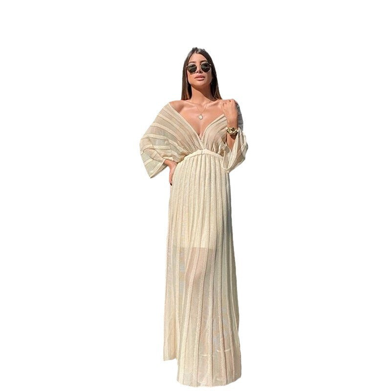 Women's V-neck Summer White Slim-fit Cutout Knit Shawl for Office and Travel Evening Gift Slimming Holiday Gift
