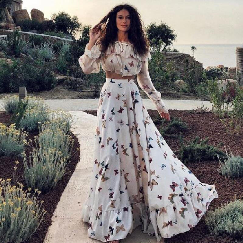 Women's Boho Summer Maxi Beach Two-Piece Set for Office Workwear Wedding Guest Business Casual Travel Weekend At Home