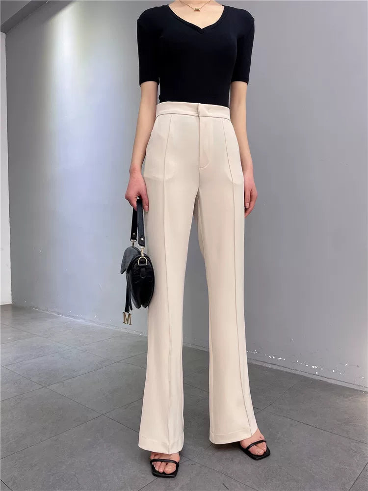 Women's Spring Summer Slim-fit High-waist Flared Pants Flared-leg Tailored Trousers for Office Outfits Work Everyday Slimming Weekend Wear