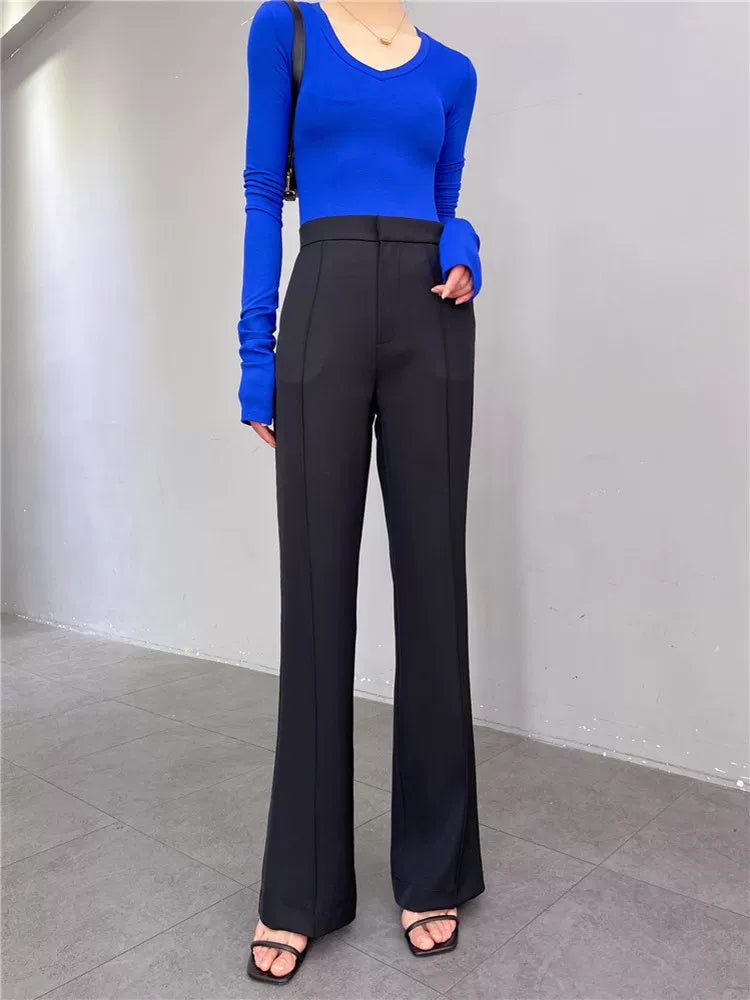 Women's Spring Summer Slim-fit High-waist Flared Pants Flared-leg Tailored Trousers for Office Outfits Work Everyday Slimming Weekend Wear