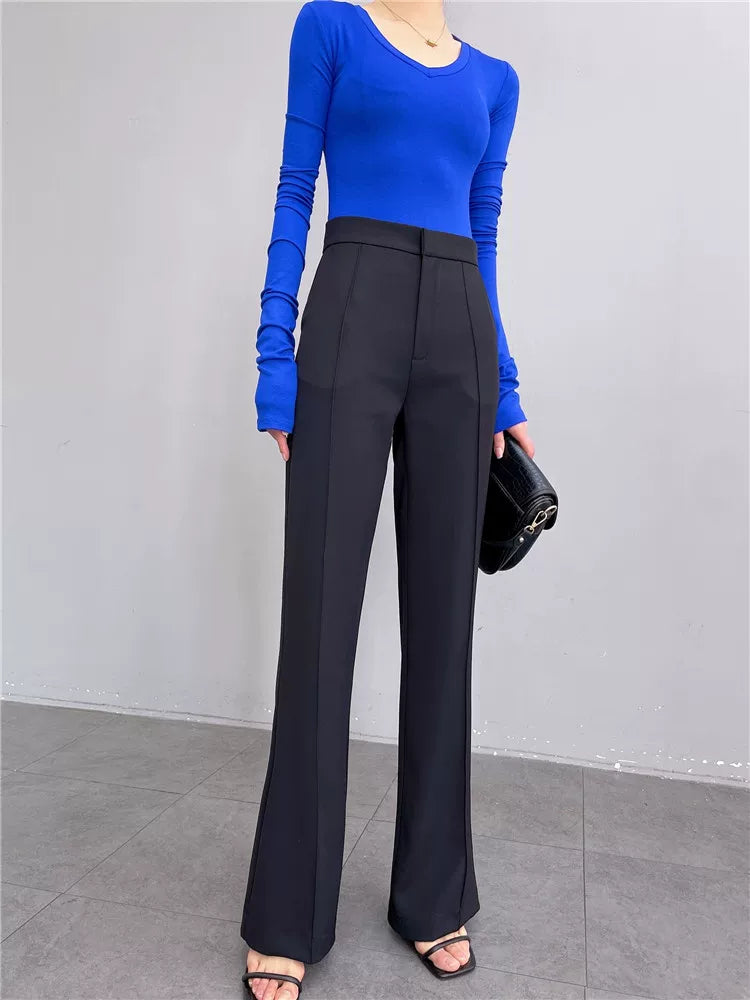 Women's Spring Summer Slim-fit High-waist Flared Pants Flared-leg Tailored Trousers for Office Outfits Work Everyday Slimming Weekend Wear