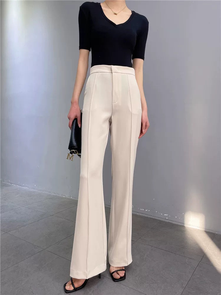Women's Spring Summer Slim-fit High-waist Flared Pants Flared-leg Tailored Trousers for Office Outfits Work Everyday Slimming Weekend Wear