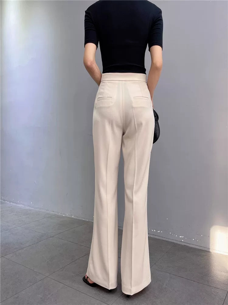 Women's Spring Summer Slim-fit High-waist Flared Pants Flared-leg Tailored Trousers for Office Outfits Work Everyday Slimming Weekend Wear