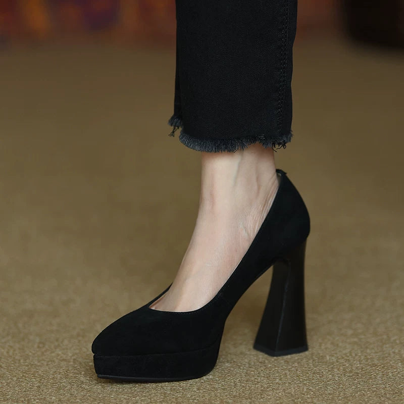 Women's Spring Summer Black Platform Pointed Toe Block Heel High Heel Pumps Closed-Toe Dress Heels Wedding Guest Cocktail Party
