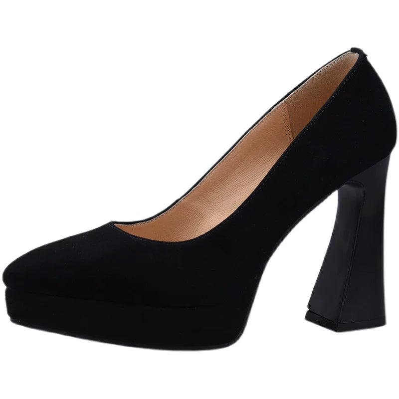 Women's Spring Summer Black Platform Pointed Toe Block Heel High Heel Pumps Closed-Toe Dress Heels Wedding Guest Cocktail Party