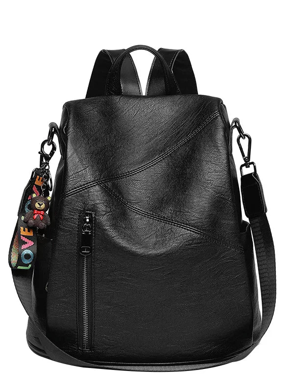 Women's Large-Capacity Leather Casual Backpack Travel School Bag and Office Work Weekend Date Night