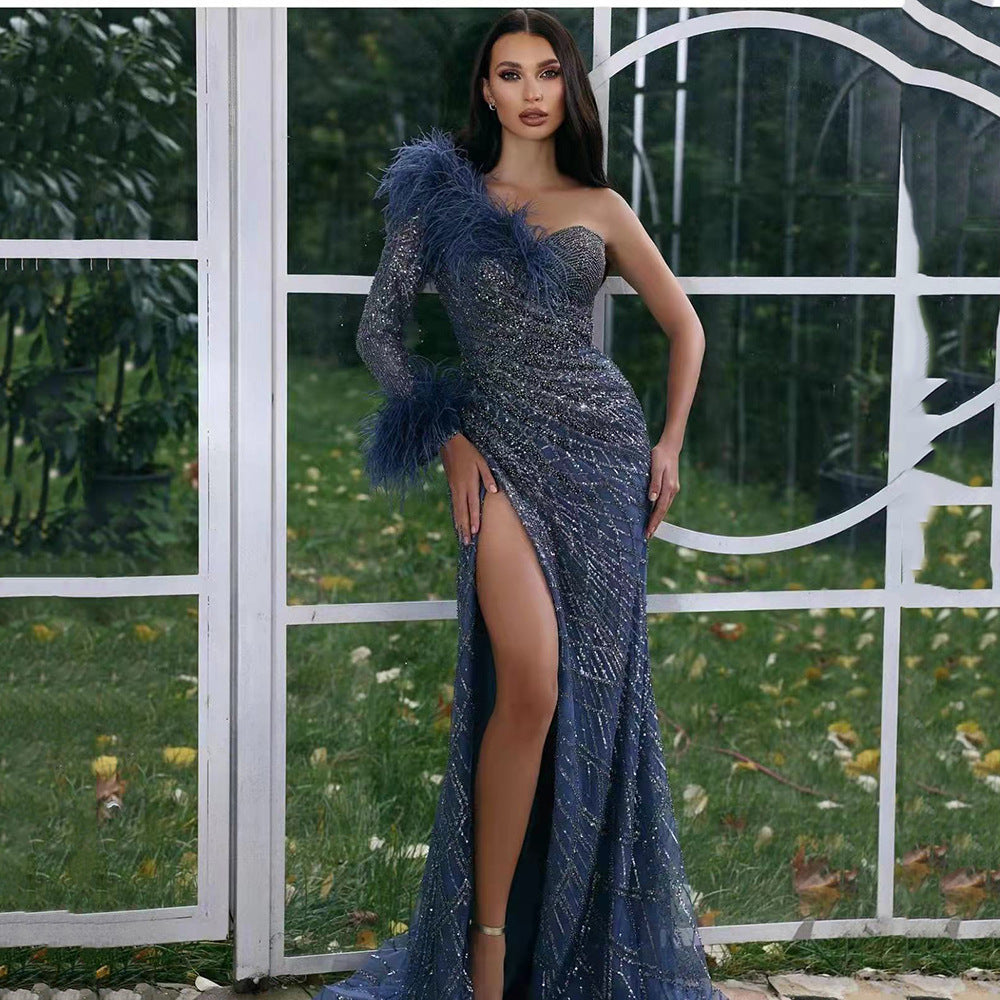 Women's Glitter Spring Summer Slit Maxi Evening Dress Formal Midi Dress for Black Tie Wedding Guest Cocktail Party Prom Date Night