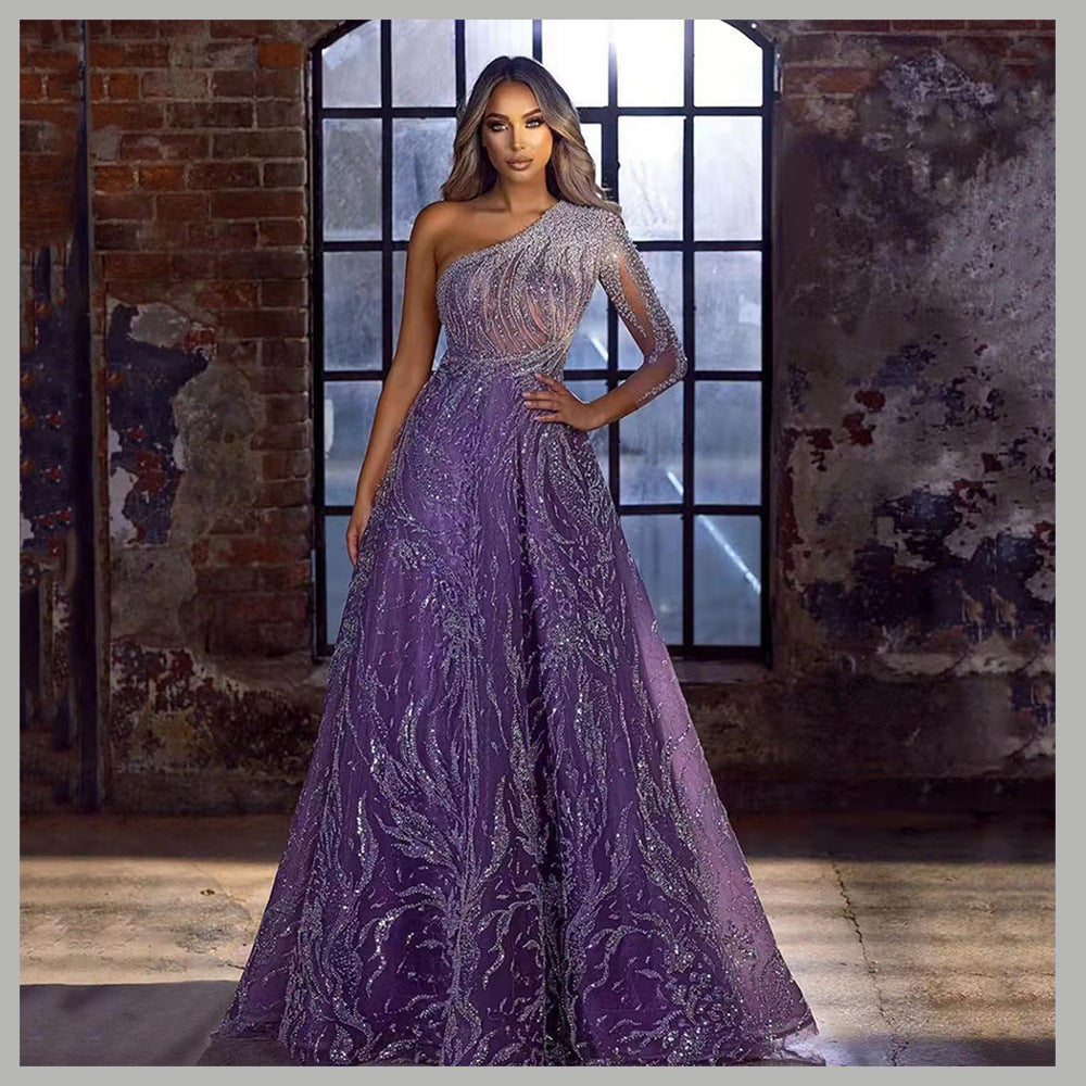 Women's Glitter Spring Summer Slit Slim-Fit Maxi Evening Dress Formal Midi Dress