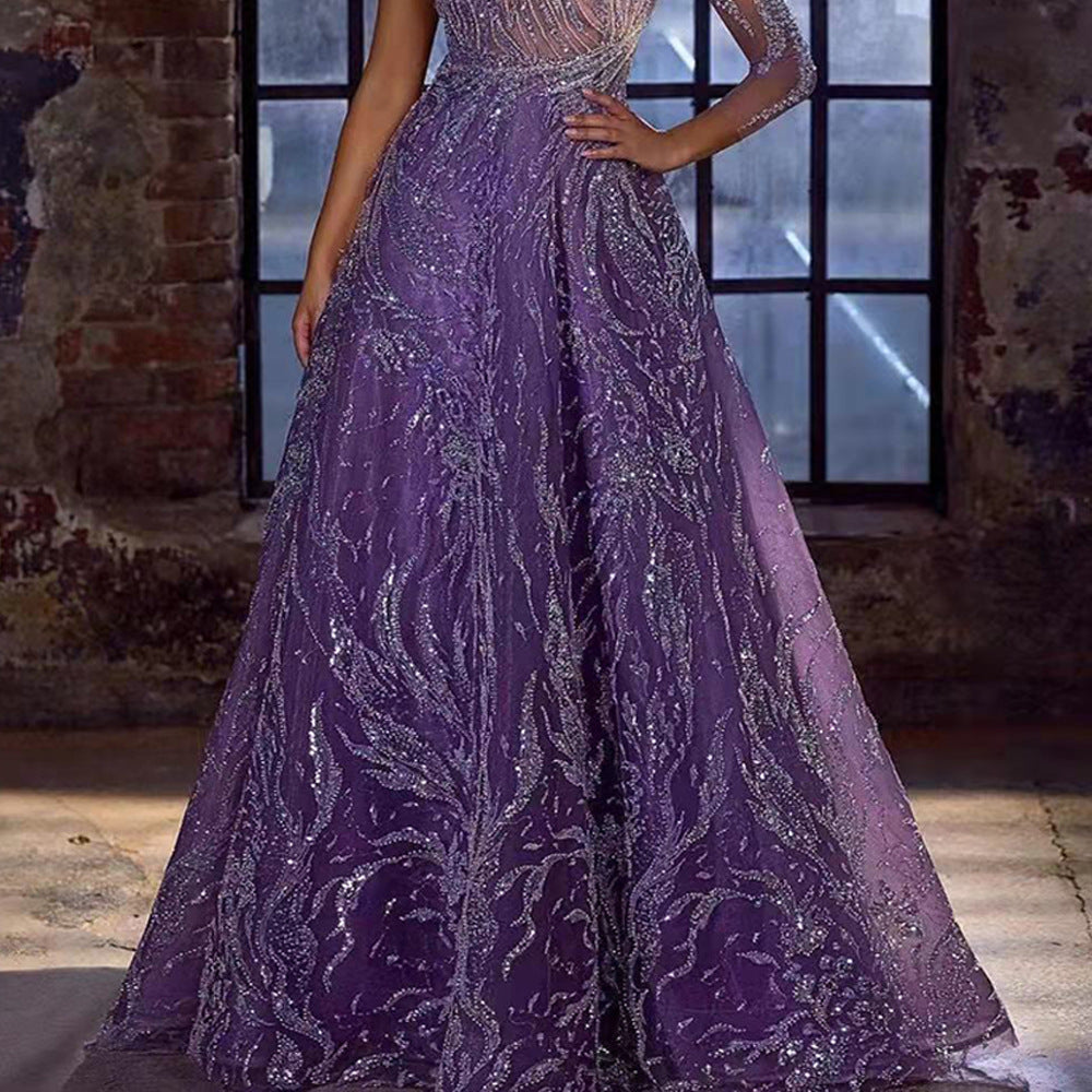 Women's Glitter Spring Summer Slit Slim-Fit Maxi Evening Dress Formal Midi Dress