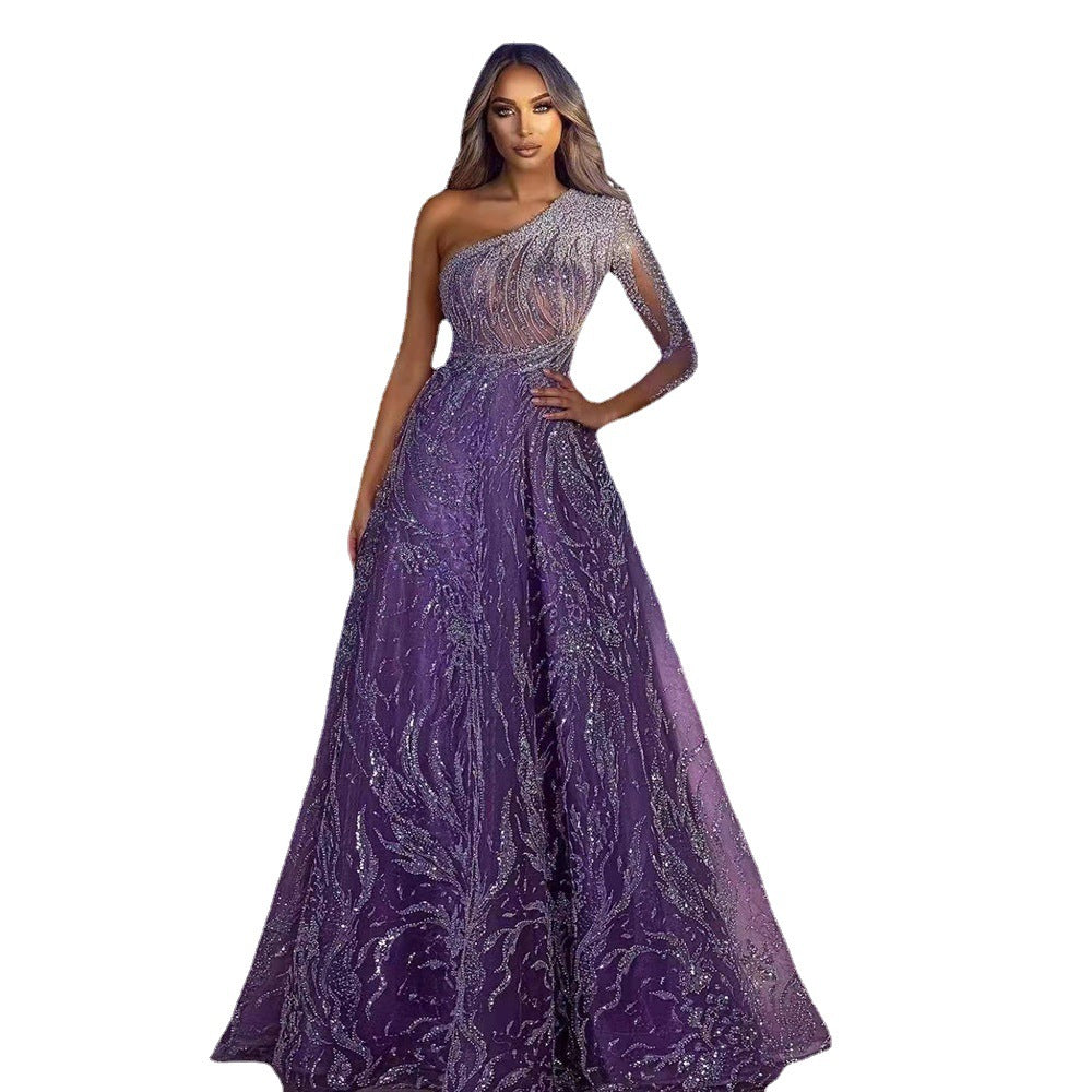 Women's Glitter Spring Summer Slit Slim-Fit Maxi Evening Dress Formal Midi Dress