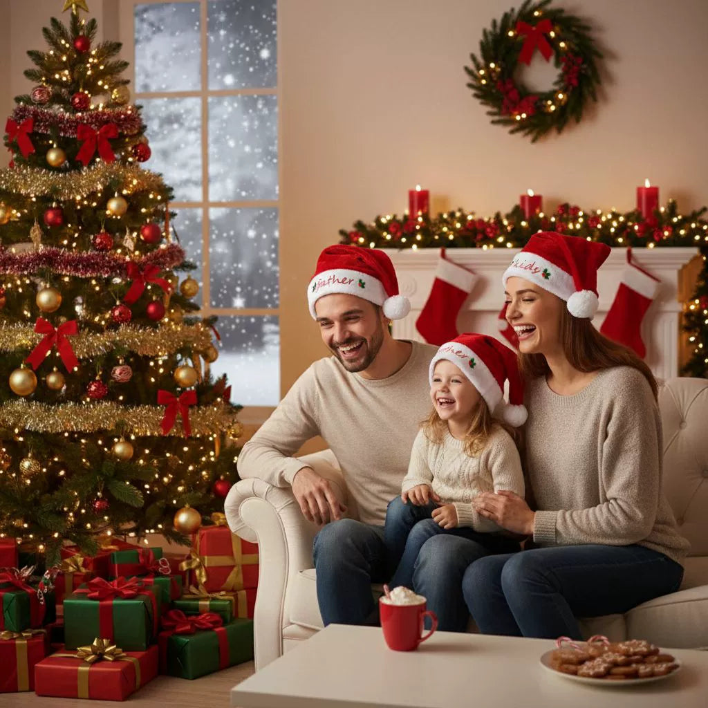 Family Matching Plush Santa Hats, Soft Holiday Costume Accessory for Mom Dad and Kids