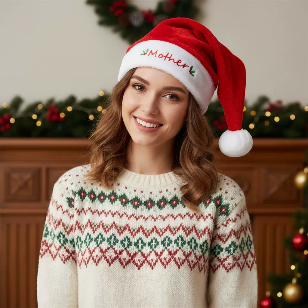 Family Matching Plush Santa Hats, Soft Holiday Costume Accessory for Mom Dad and Kids