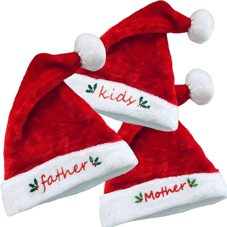 Family Matching Plush Santa Hats, Soft Holiday Costume Accessory for Mom Dad and Kids